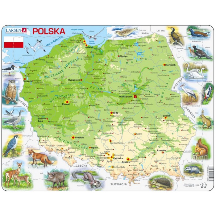   Puzzle Cadre - Carte de la Pologne et ses Animaux (en Polonais)