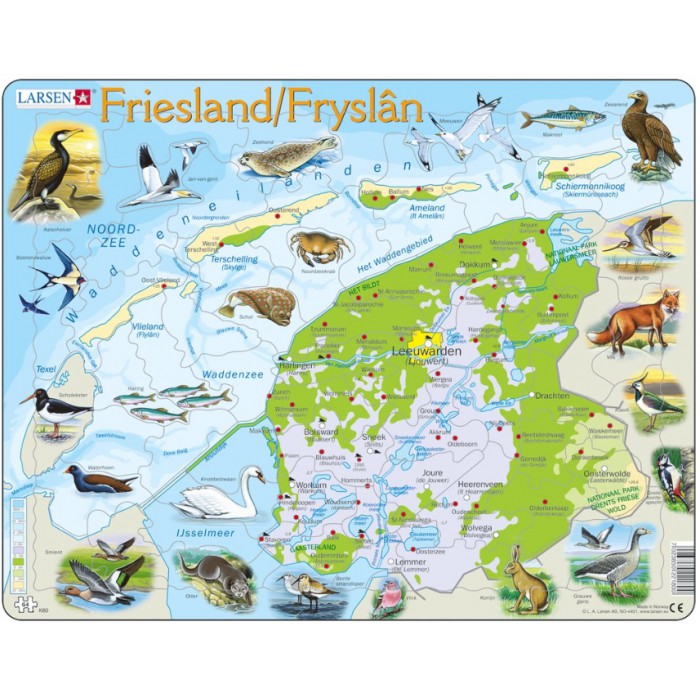   Puzzle Cadre - Carte de la Province de Friesland, Pays-Bas et ses Animaux (en Hollandais)