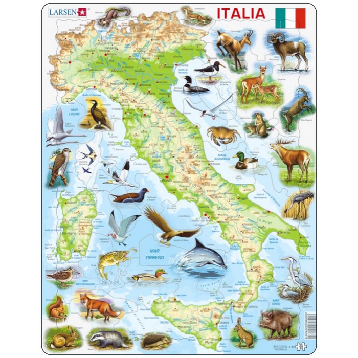   Puzzle Cadre - Carte de l'Italie avec ses Animaux (en Italien)