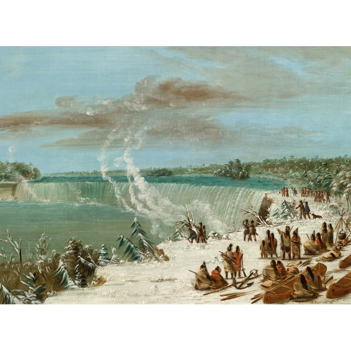 Grafika George Catlin : Portage Autour des chutes de Niagara à Table Rock, 1847-1848