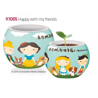 Pintoo-K1005 Puzzle 3D - Flower Pot - Happy with my Friends