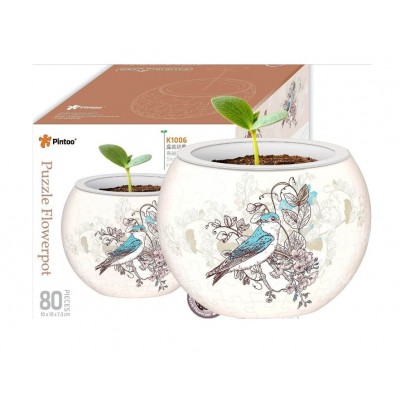 Pintoo-K1006 Puzzle 3D - Flower Pot - Singing Birds and Flowers