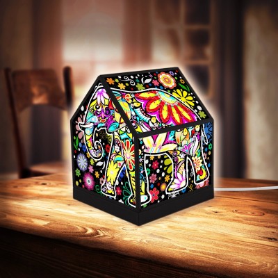 Pintoo-R1007 Puzzle 3D - House Lantern - Cheerful Elephants