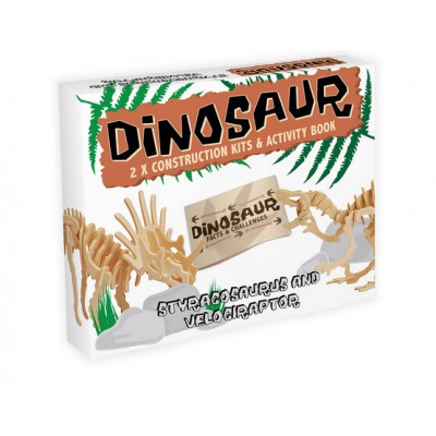 Professor-Puzzle-DC1254 2 Puzzles 3D en Bois - Styracosaurus et Velociraptor