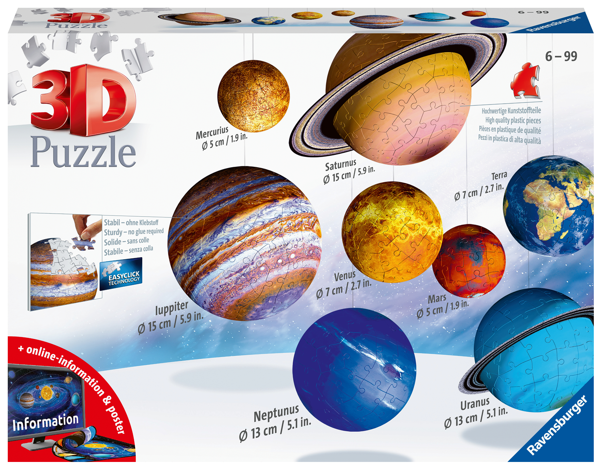 8 Puzzles 3D - Planètes du Système Solaire Ravensburger-11668 522 pièces  Puzzles - Planètes, Soleil, Lune - /Planet'Puzzles