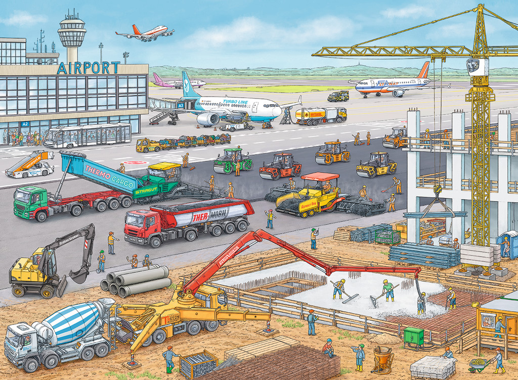 Puzzle Chantier de Construction à l'Aéroport Ravensburger-10624 100 pièces  Puzzles - Avions et Objets volants - /Planet'Puzzles