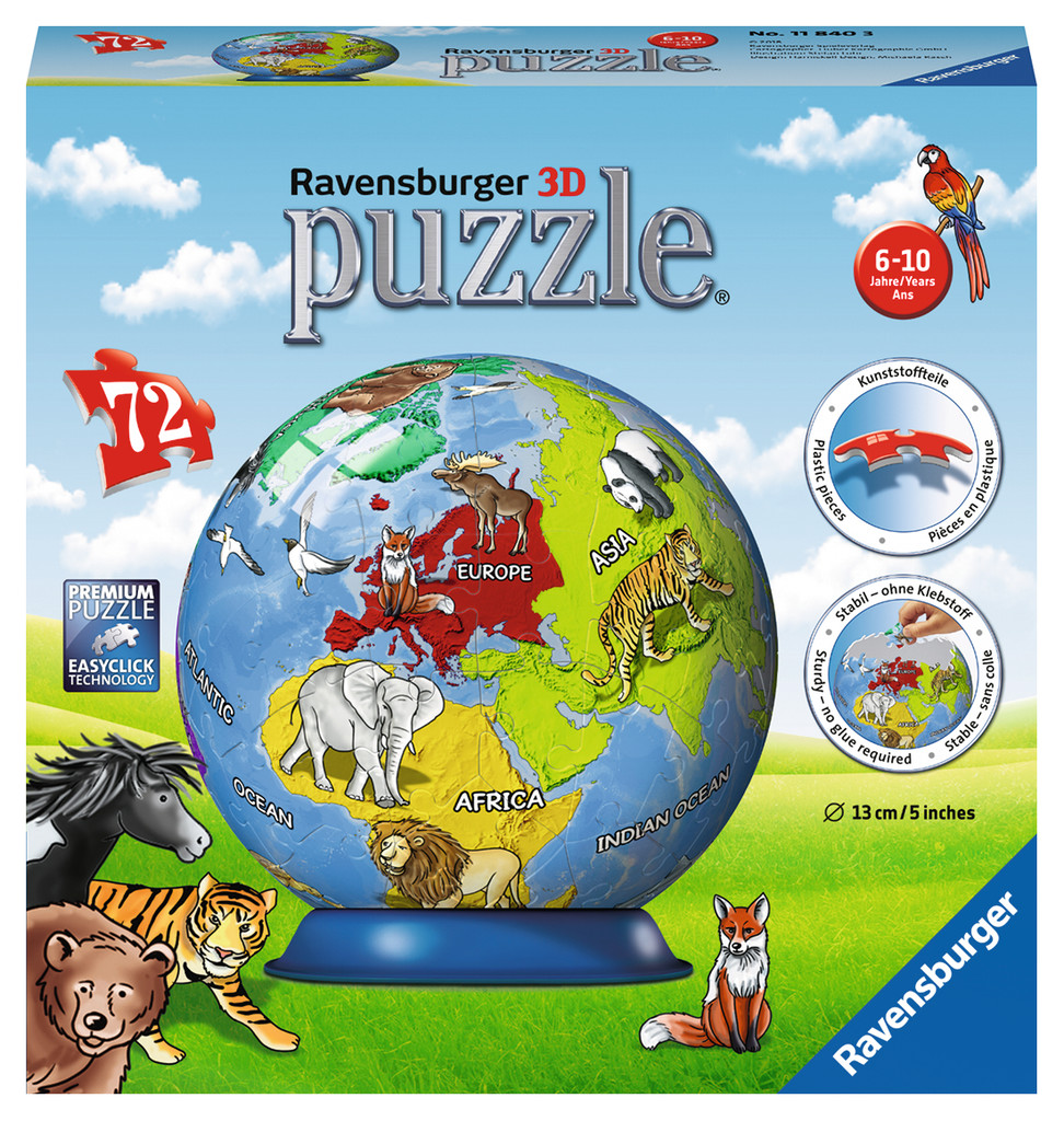 Puzzle Ball 3D - Mappemonde pour Enfant Ravensburger-11840 72 pièces  Puzzles - Cartes et Mappemondes pour Enfants - /Planet'Puzzles