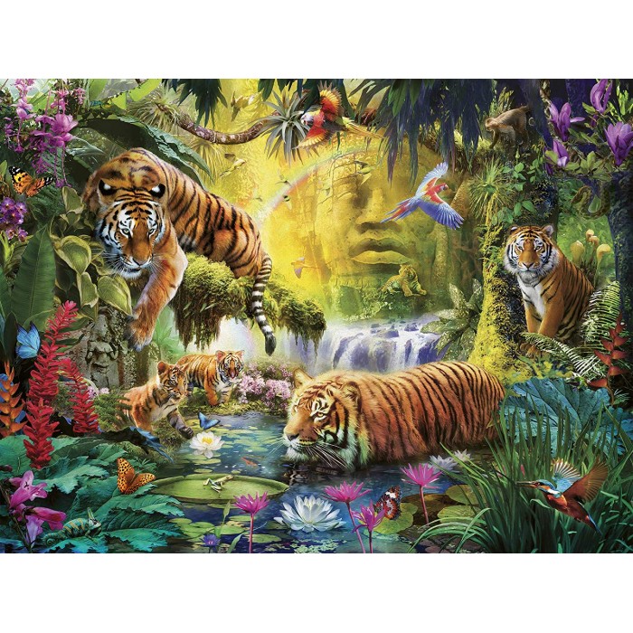 Puzzle  Ravensburger-00696 Tigres au Plan d'Eau