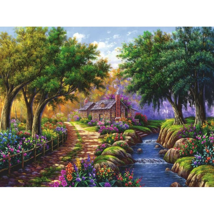 Puzzle  Ravensburger-00735 Cottage au Bord de la Rivière