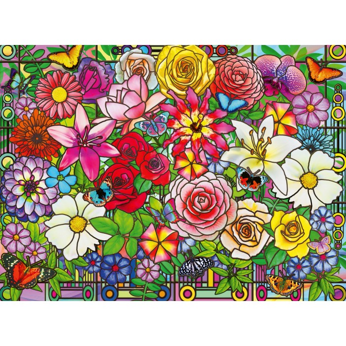  Ravensburger-01364 Bien Être & Puzzle - Fleurs En Vitrail