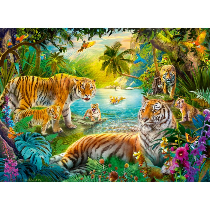 Puzzle  Ravensburger-01384 Tigres Dans L'Oasis