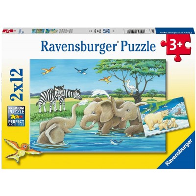 Ravensburger-05095 2 Puzzles -  Bébé Animaux du Monde Entier