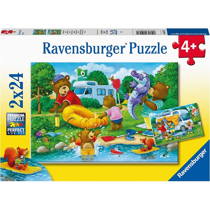  Ravensburger-05247 2 Puzzles - La famille Bear fait du camping