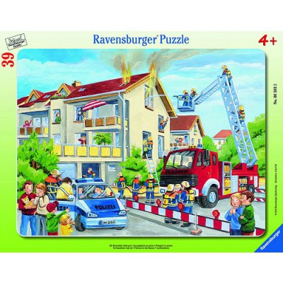 Ravensburger-06393 Puzzle cadre - Les pompiers en action
