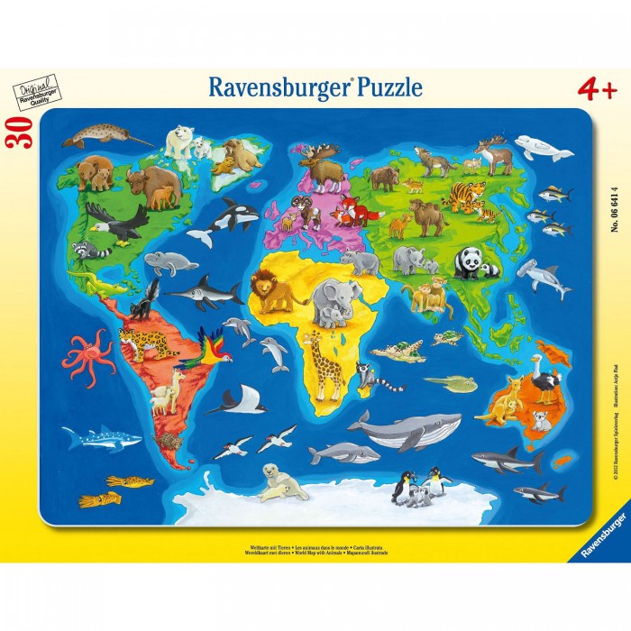 Ravensburger-06641 Puzzle cadre - Les animaux dans le monde