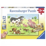  Ravensburger-07590 2 Puzzles - Familles d'Animaux de la ferme
