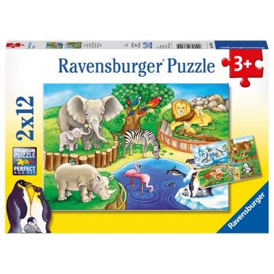 Ravensburger-07602 2 Puzzles - Animaux du Zoo