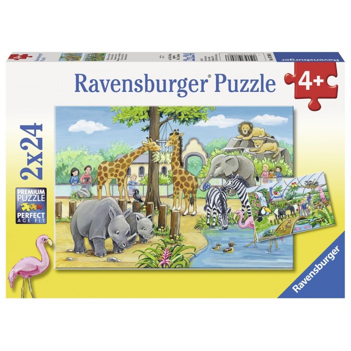 Ravensburger-07806 2 Puzzles - Au Zoo