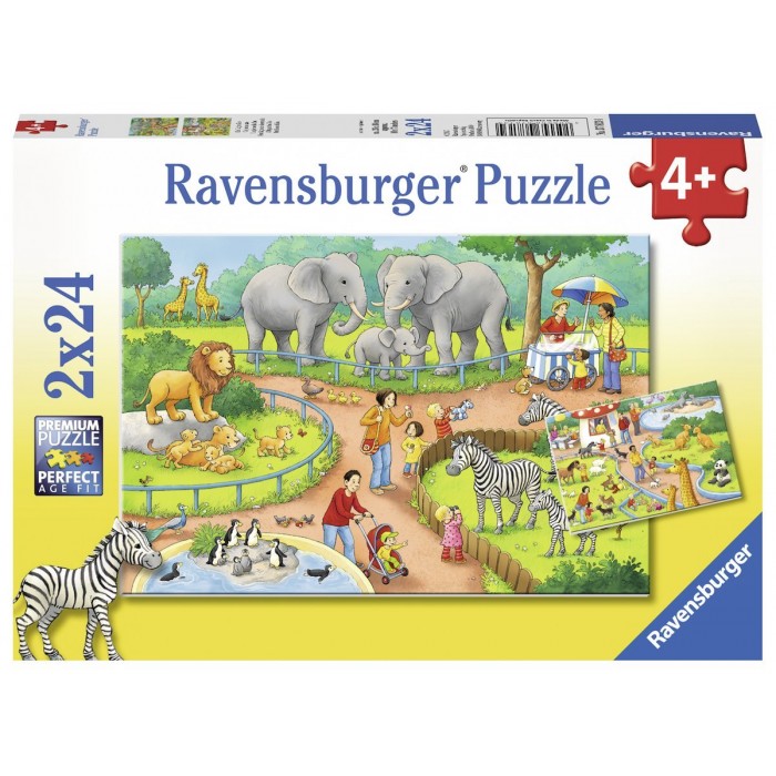 Ravensburger-07813 2 Puzzles - Un Jour au Zoo