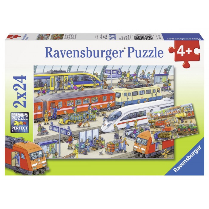  Ravensburger-09191 2 Puzzles - Agitation à la Gare