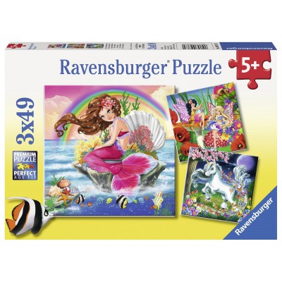 Ravensburger-09367 3 Puzzles - Mondes Fantastiques