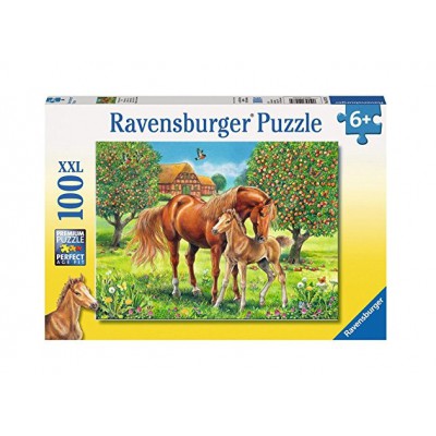 Puzzle Ravensburger-10577 Pièces XXL - Chevaux Heureux dans la Prairie