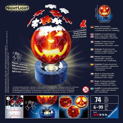 Ravensburger-11253 Puzzle 3D - Puzzle 3D Night Edition - Citrouille d'Halloween