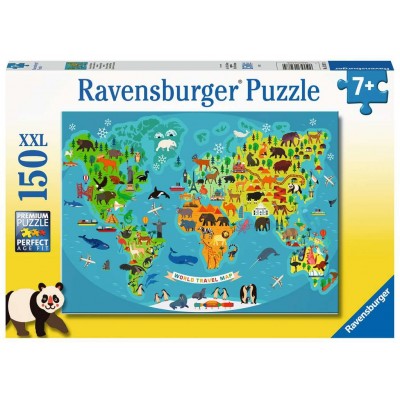 Puzzle Ravensburger-13287 Pièces XXL - La Carte du Monde des Animaux