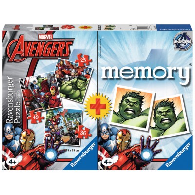 Ravensburger-21193 Avengers 3 Puzzles + Memory