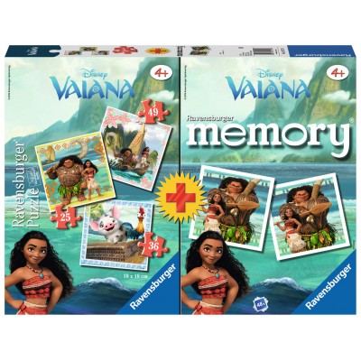 Ravensburger-21272 3 Puzzles + Memory - Vaiana