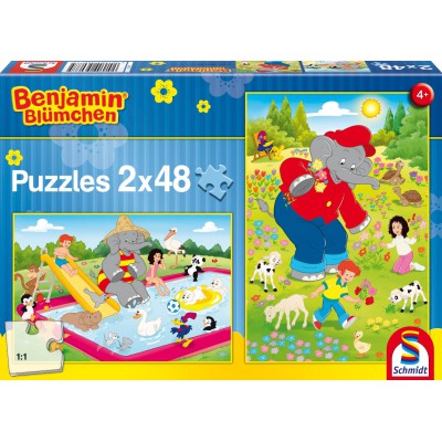 Schmidt-Spiele-56077 2 puzzles Benjamin Blümchen : A l'heure d'été
