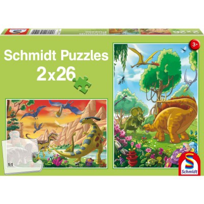 Schmidt-Spiele-56119 2 puzzles : Nos amis les dinosaures
