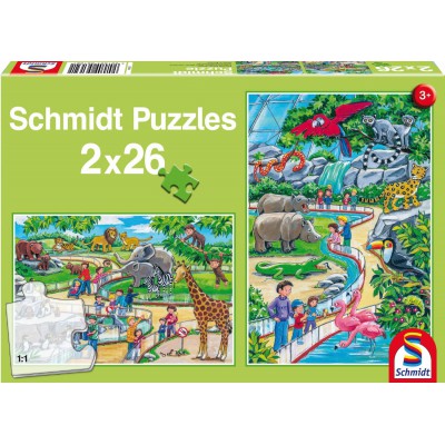 Schmidt-Spiele-56132 2 Puzzles - Une Journée au Zoo