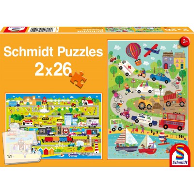 Schmidt-Spiele-56152 2 Puzzles - Monde Coloré de Voitures