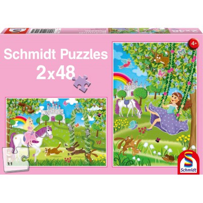 Schmidt-Spiele-56158 2 Puzzles - Princesses dans le Jardin du Château