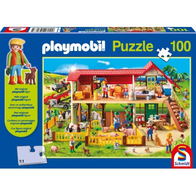 Puzzle Schmidt-Spiele-56163 Playmobil, La Ferme avec une Figurine Playmobil