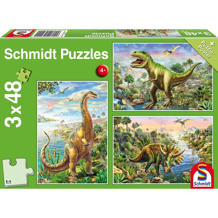  Schmidt-Spiele-56202 3 Puzzles - Dinosaures