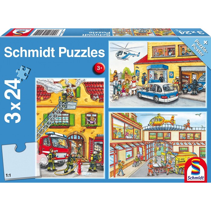  Schmidt-Spiele-56215 3 Puzzles - Pompiers et Secours