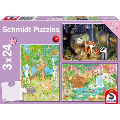 Schmidt-Spiele-56220 3 Puzzles - Animaux de la Forêt