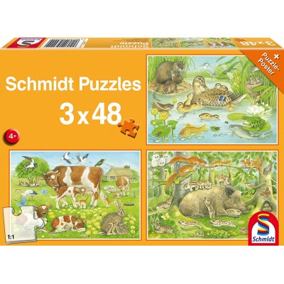 Schmidt-Spiele-56222 3 Puzzles - Animaux de la Ferme