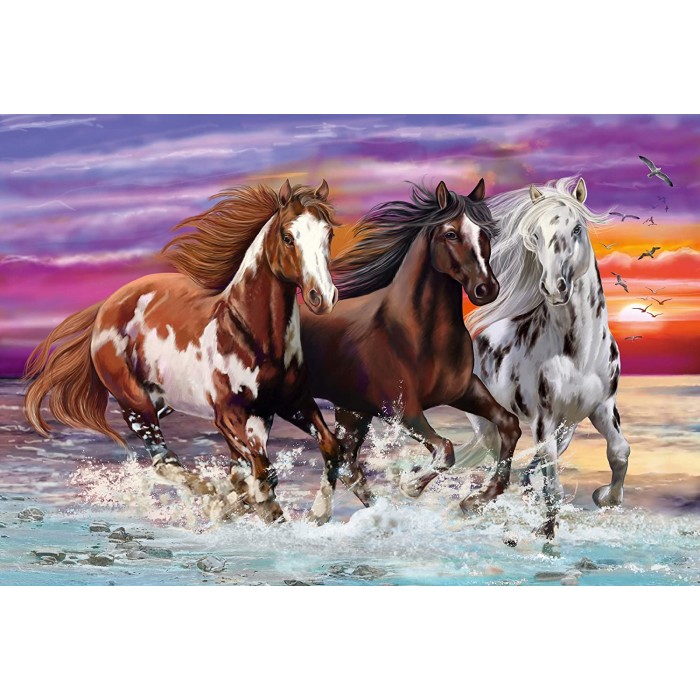 Puzzle  Schmidt-Spiele-56356 Trio de Chevaux Sauvages