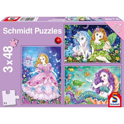 Puzzle Schmidt-Spiele-56376 Princesse, Fée, et Sirène (3x48 Pièces)
