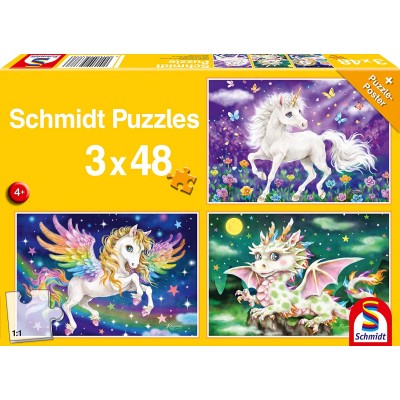 Puzzle Schmidt-Spiele-56377 Les Animaux Fabuleux (3x48 Pièces)