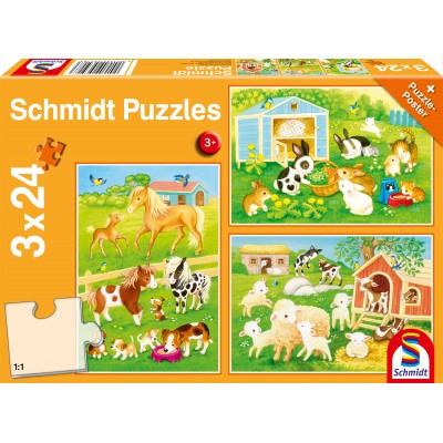 Schmidt-Spiele-56518 3 Puzzles - Mes Amis de la Ferme