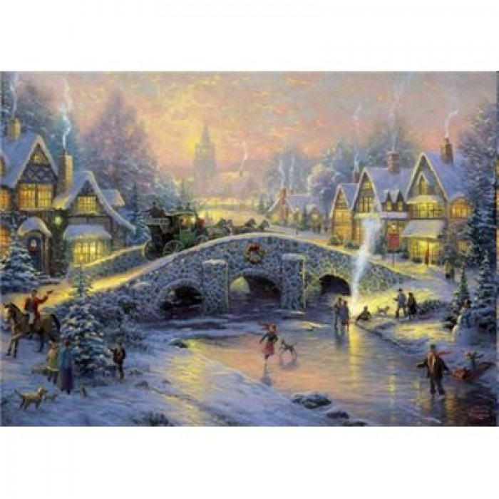 Puzzle  Schmidt-Spiele-58450 Thomas Kinkade : Village en hiver