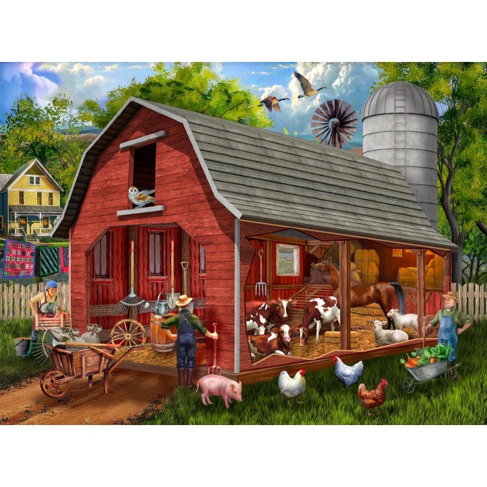 Puzzle  Sunsout-23037 L'Ancienne Grange Rouge