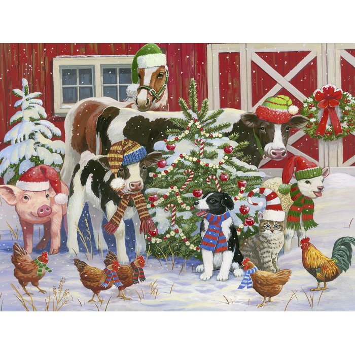 Puzzle  Sunsout-30486 Pièces XXL - Joyeux Noel à la Ferme