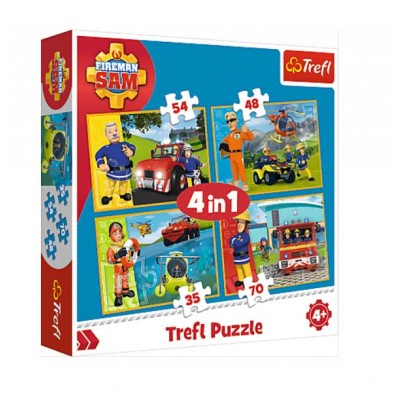 Puzzle Trefl-34311 4 in 1 - Fireman Sam to the Rescue
