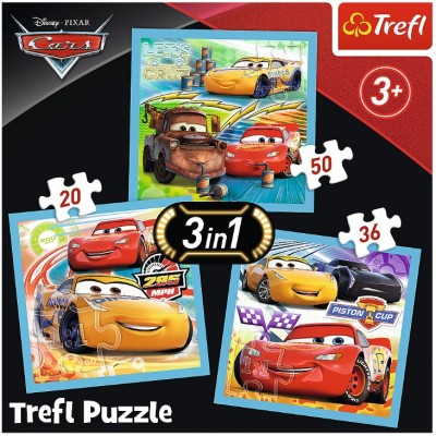 Trefl-34848 3 Puzzles - Cars